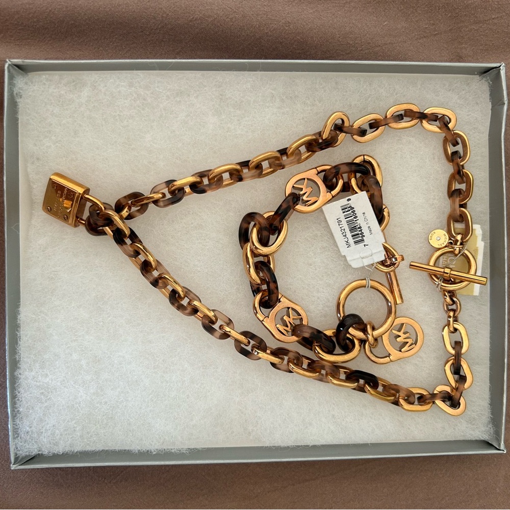 Gold and Brown Chain Necklace with Toggle Clasp